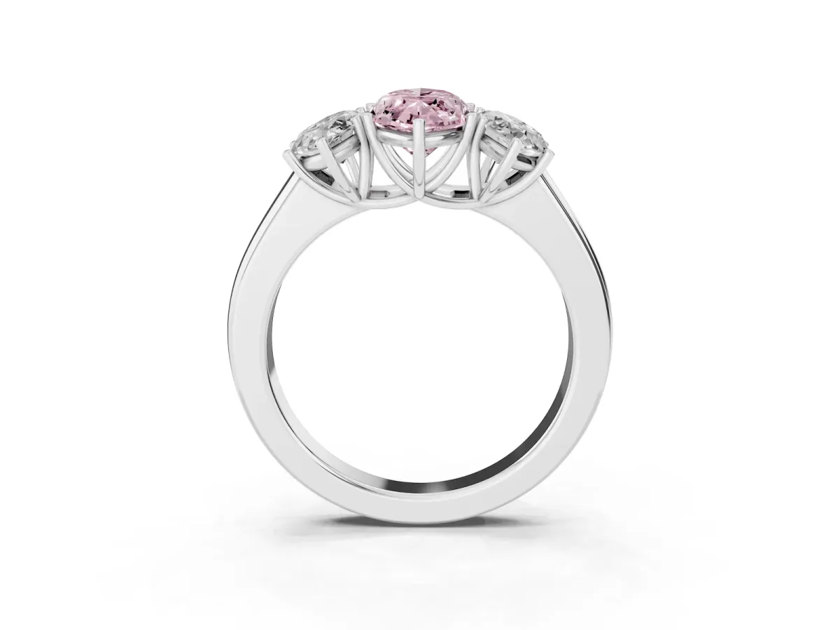 Fancy Pink Three-Stone Marquise Cut Cut Diamond Ring with Prong Setting and Classic Band Silver