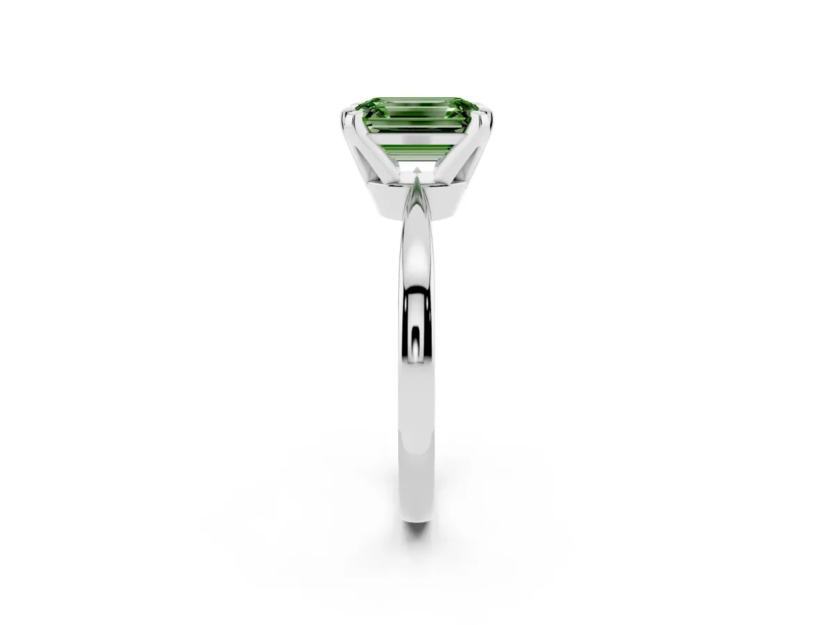 Fancy Green Emerald Cut Solitaire Engagement Ring with Six-Prong Setting and Tapered Band Platinum