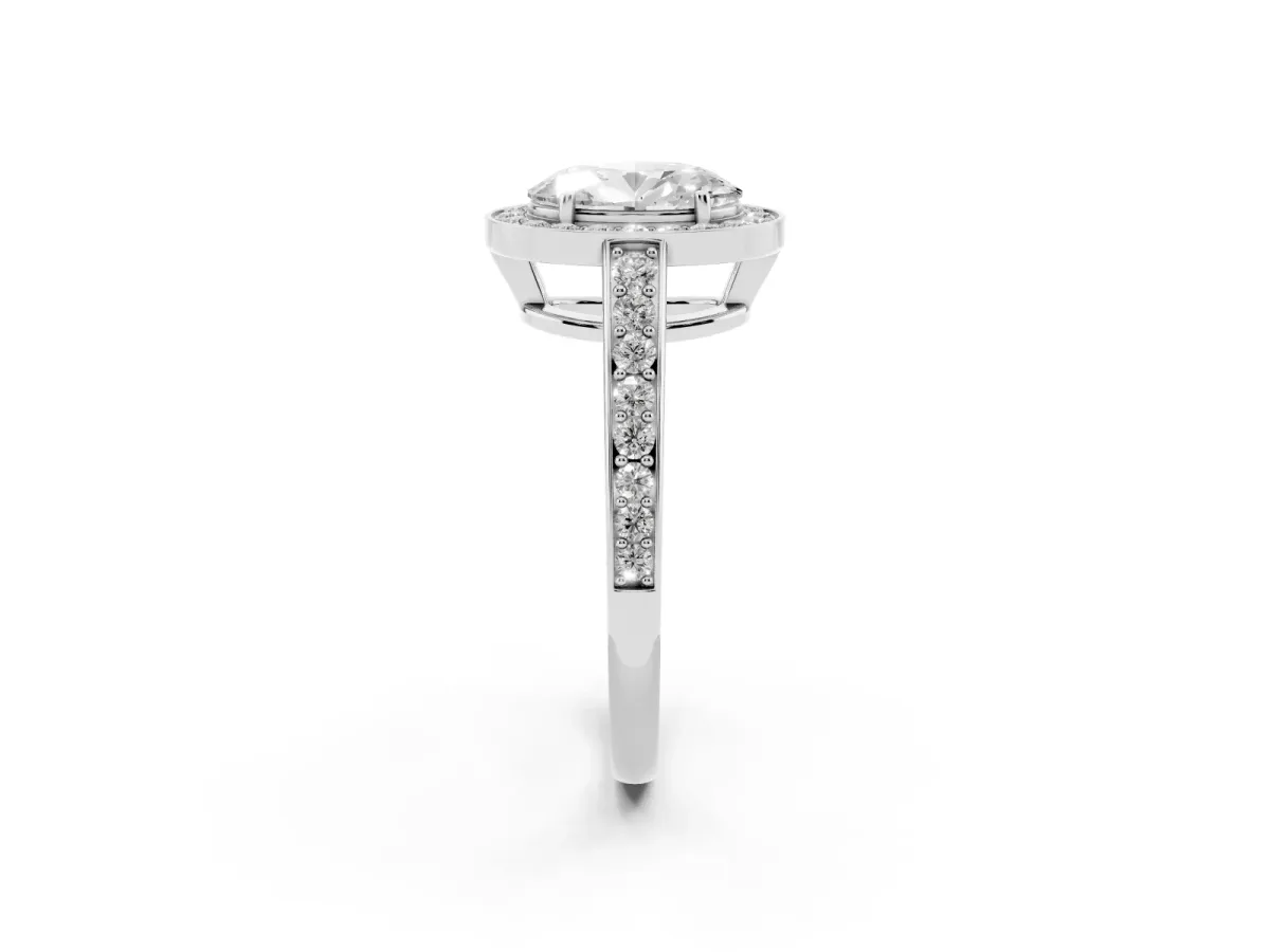 Oval Cut Halo Pavé Diamond Engagement Ring with Bezel Setting White gold