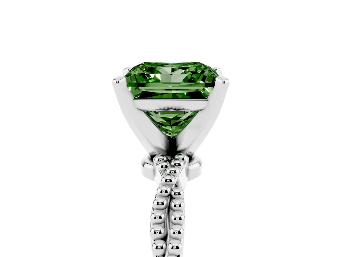 Fancy Green Princess Cut Solitaire Twisted Band with Bead Prong Setting Platinum