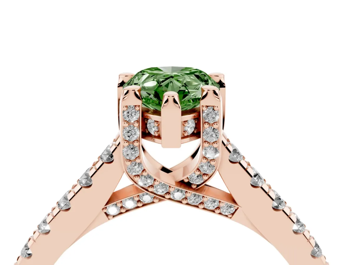 Fancy Green Pear Cut Brilliant Diamond Solitaire with Pavé Band and Four-Prong Setting Rose gold