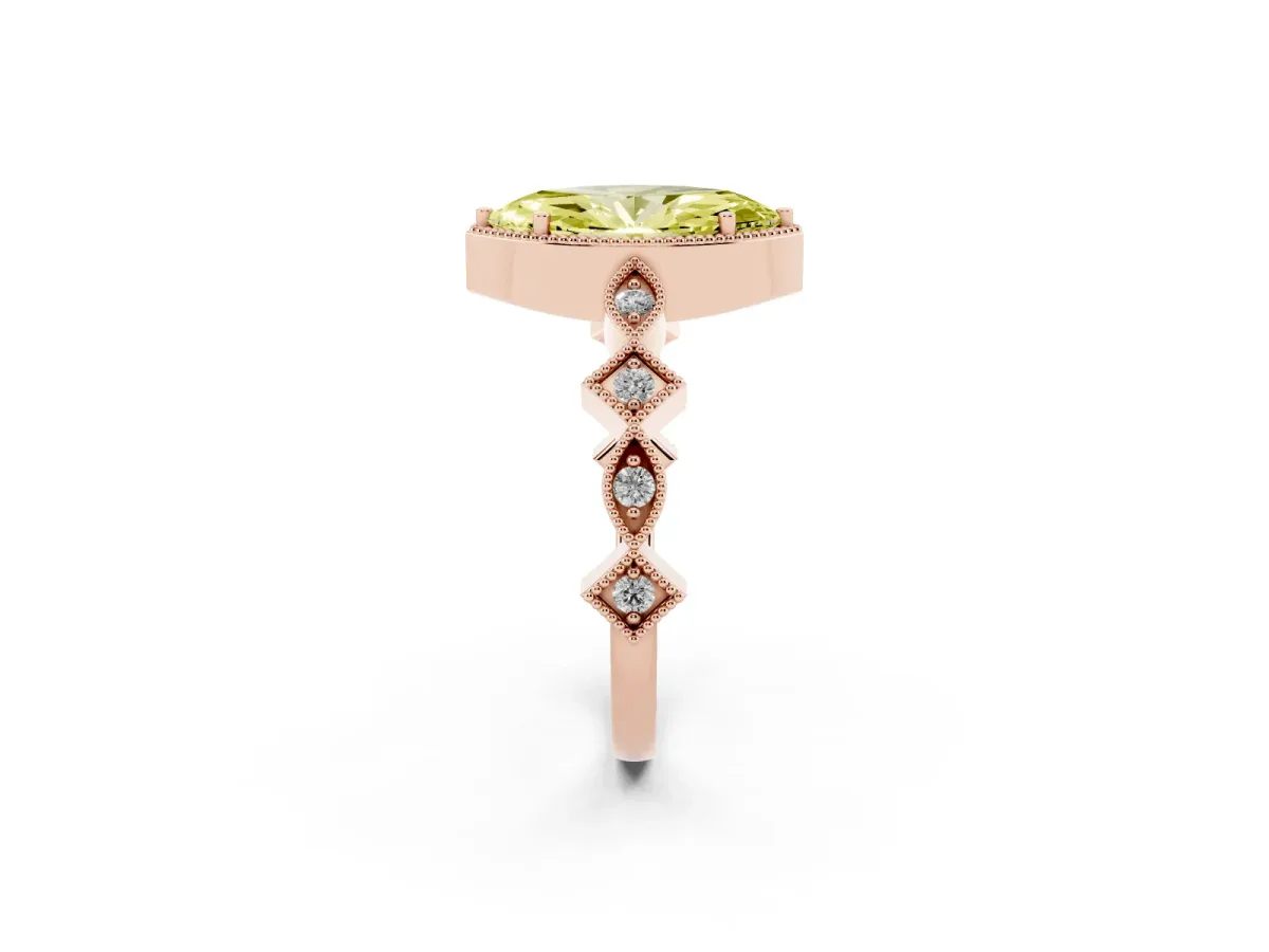 Fancy Yellow Marquise Cut Milgrain Marquise Diamond Twist Band Ring Rose gold