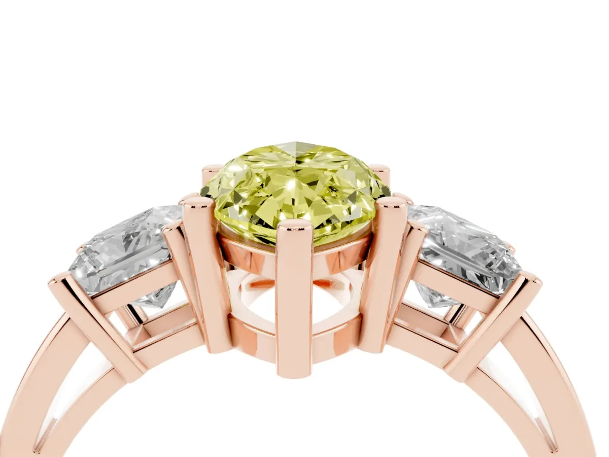 Fancy Yellow Three-Stone Marquise Cut Cut Solitaire Ring with Prong Setting Rose gold