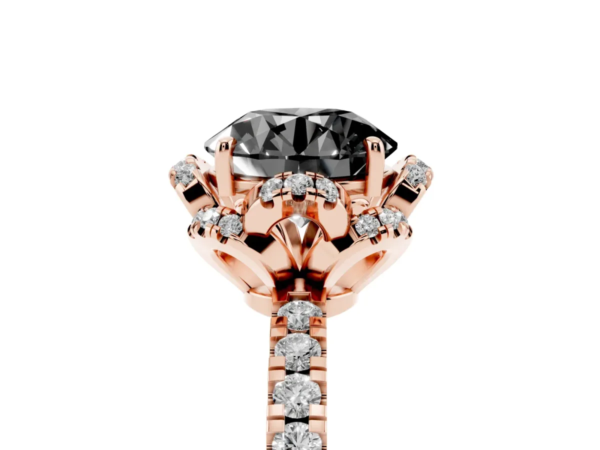 Fancy Black Round Cut Diamond Halo Pave Band with Four-Prong Setting Rose gold