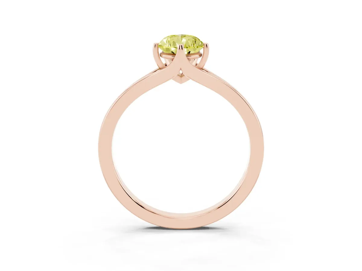 Fancy Yellow Pear Cut Solitaire Diamond Ring with Six-Prong Setting and Tapered Band Rose gold