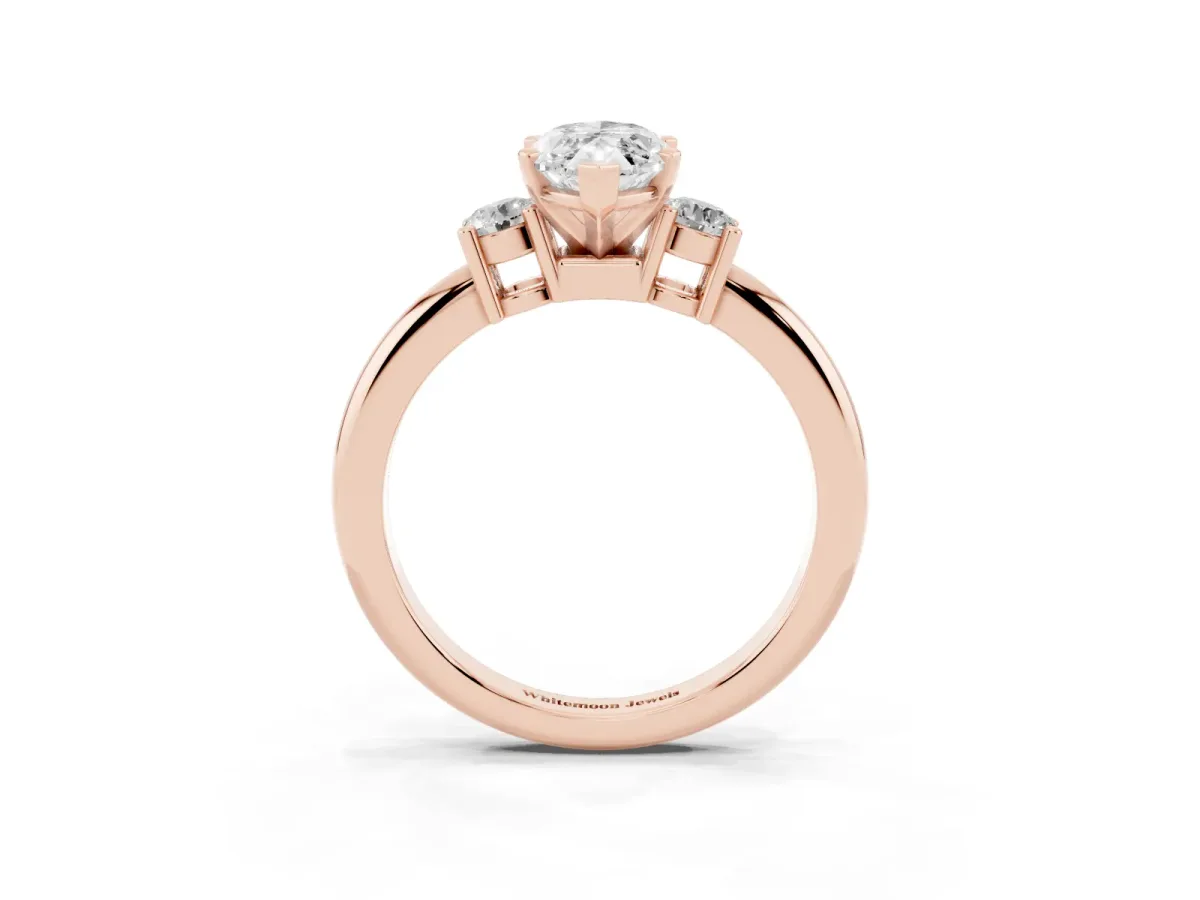 Three-Stone Marquise Cut Cut Diamond Solitaire with Prong Setting and Classic Band Rose gold