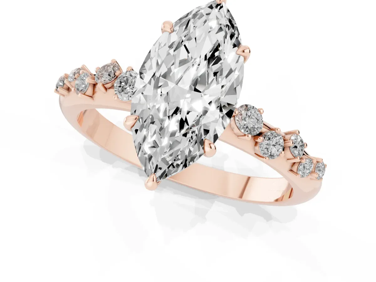 Marquise Cut Diamond Cluster Prong-Set Solitaire Ring Rose gold