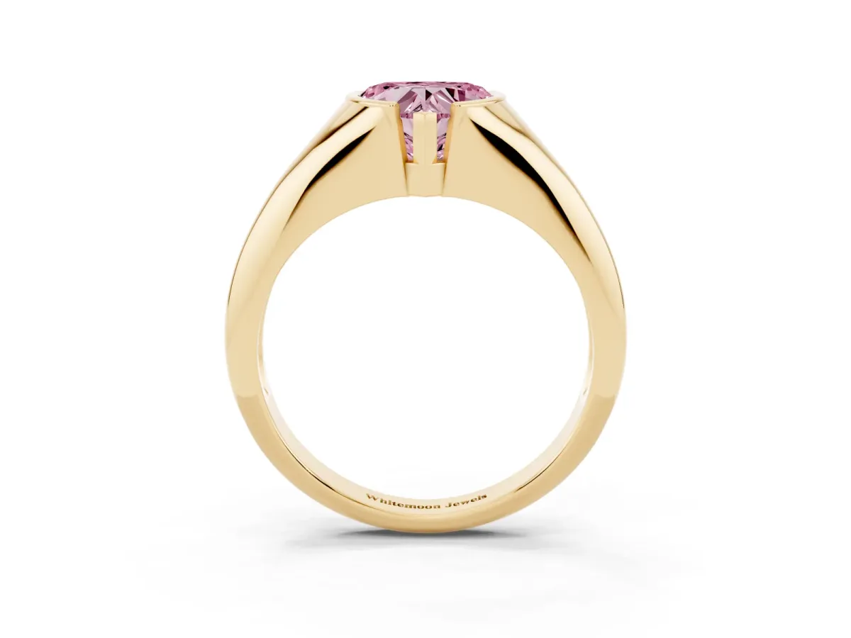 Fancy Pink Heart Cut Solitaire Tension Set Diamond Ring Yellow gold