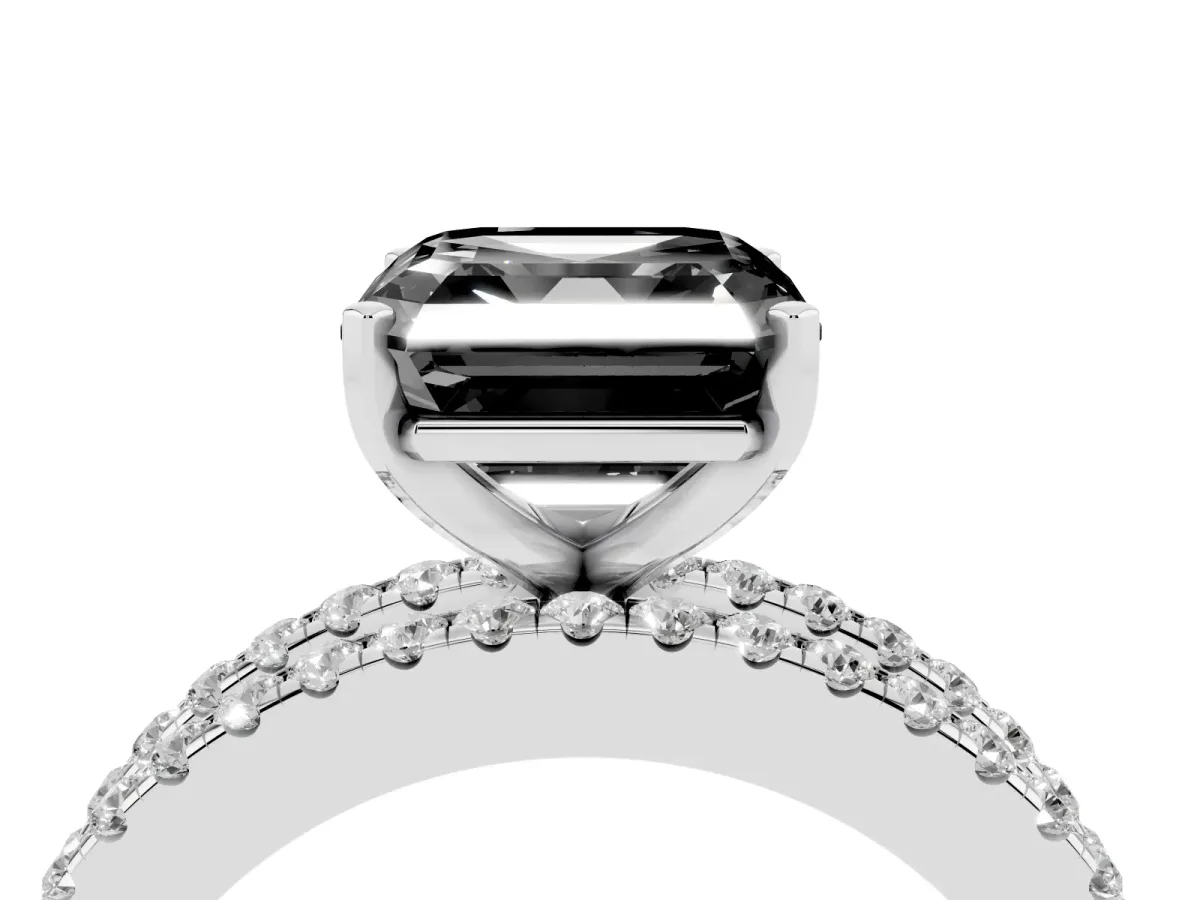 Fancy Black Asscher Cut Diamond Solitaire Ring with Pavé and Channel Set Band Silver