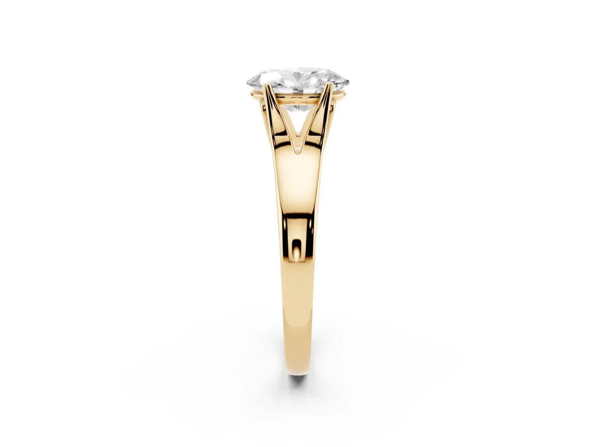 Oval Cut Solitaire Diamond Ring with Cathedral Band and Four-Prong Setting Yellow gold