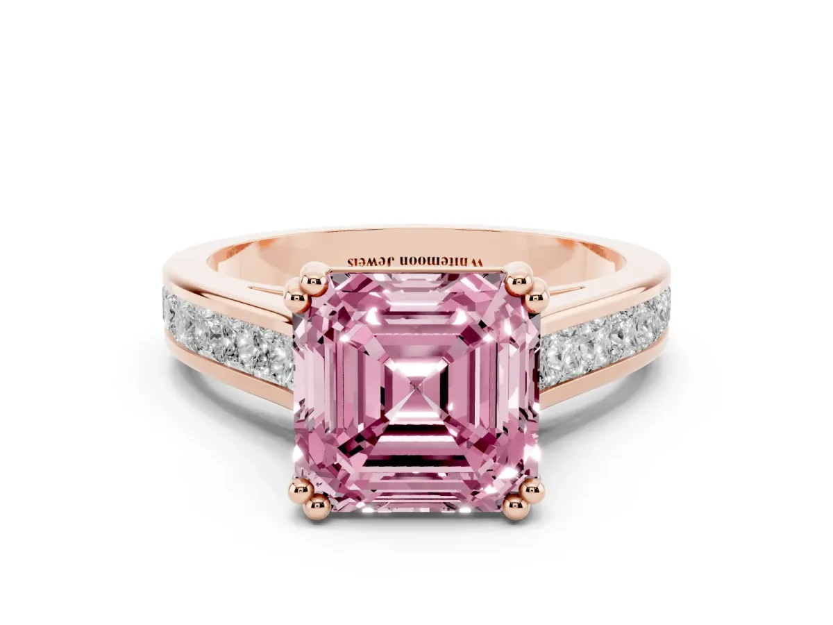 Fancy Pink Asscher Cut Cut Channel Set Solitaire Engagement Ring with Prong Setting Rose gold