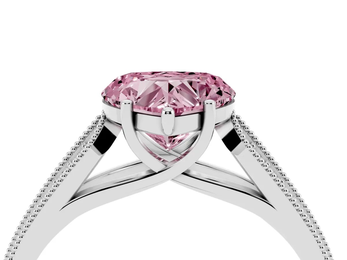 Fancy Pink Heart Cut Cut Pave Split Shank Engagement Ring with Four-Prong Setting Silver