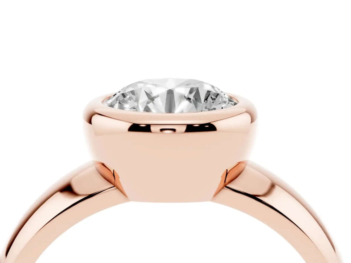 Bezel Set Round Cut Solitaire Ring with Wide Band Rose gold