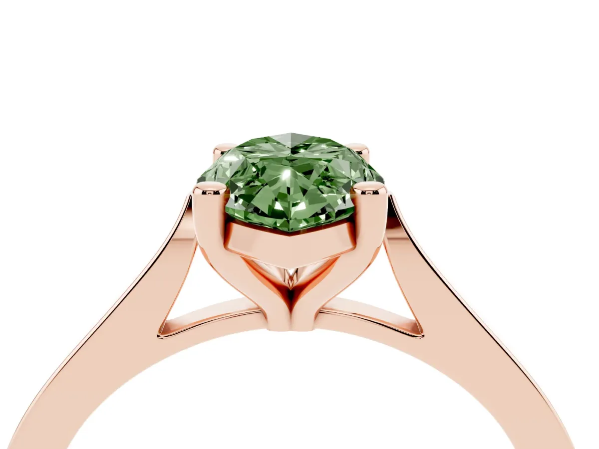 Fancy Green Marquise Cut Solitaire Diamond Ring with Four-Prong Setting and Tapered Band Rose gold