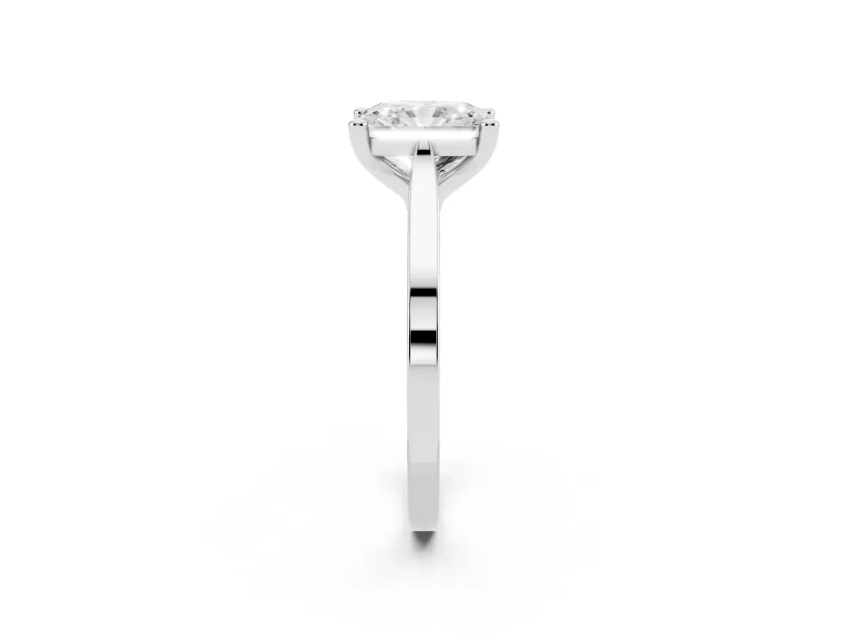 Radiant Cut Solitaire Diamond Ring with Four-Prong Setting and Tapered Band White gold
