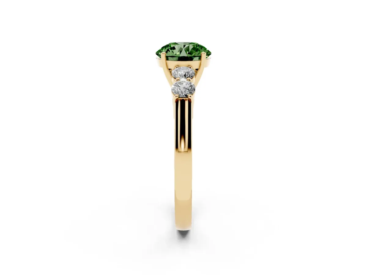 Fancy Green Round Cut Cut Diamond Five-Stone Prong Set White Gold Ring Yellow gold