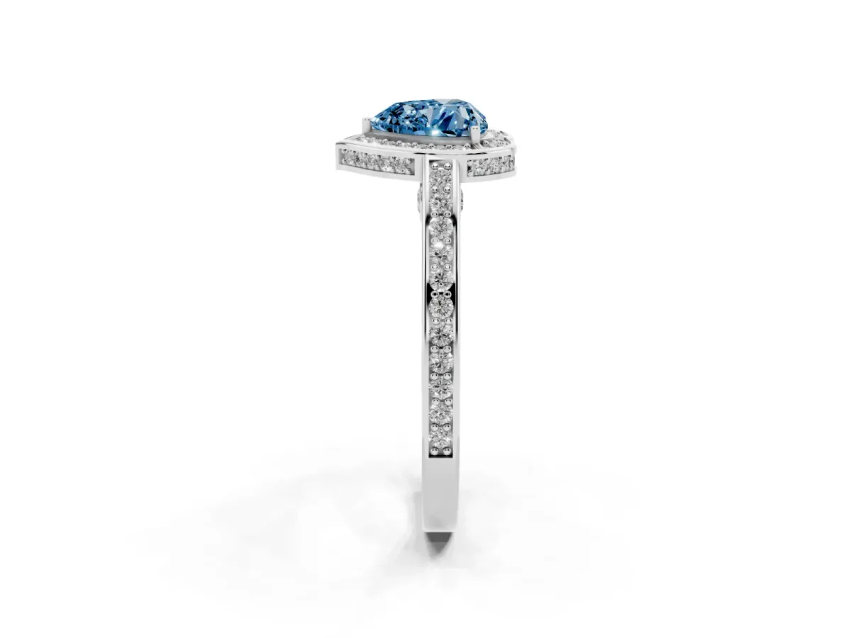 Fancy Blue Heart Cut Cut Halo Pave Split Shank Prong Setting Ring Silver