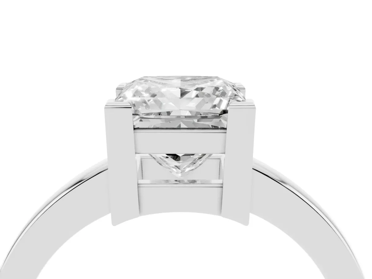 Princess Cut Cut Solitaire Ring with Four-Prong Setting and Classic Band Platinum