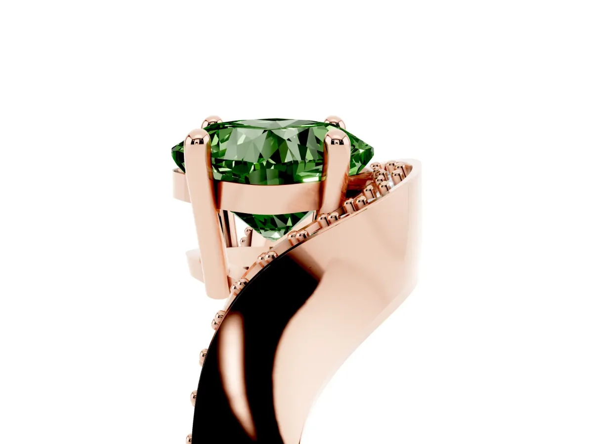 Fancy Green Cushion Cut Solitaire Diamond Engagement Ring with Pave Band and Four-Prong Setting Rose gold