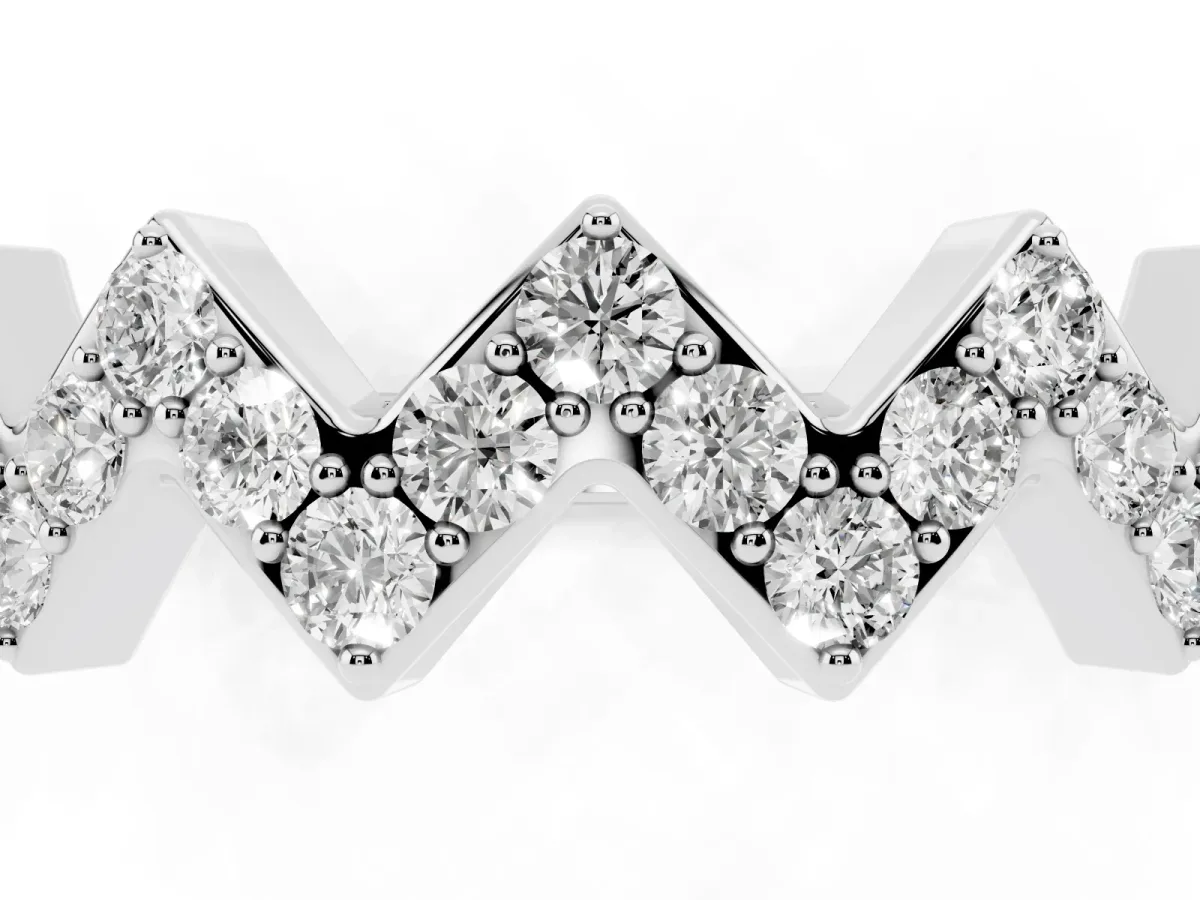 Zigzag Diamond Pave Round Eternity Band with Prong Setting Silver