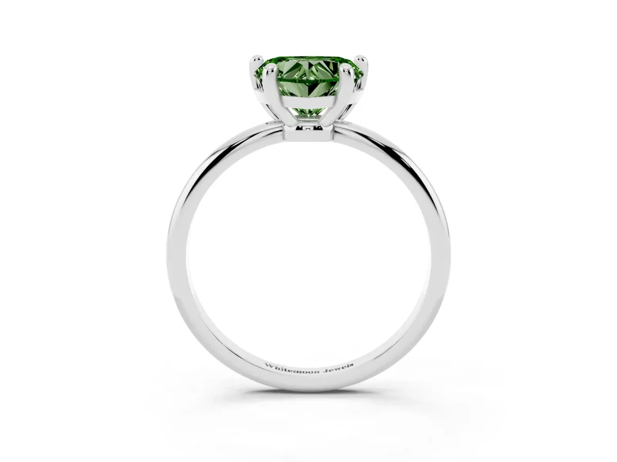 Fancy Green Heart Cut Solitaire Diamond Ring with 4-Prong Setting on a Classic Band Silver