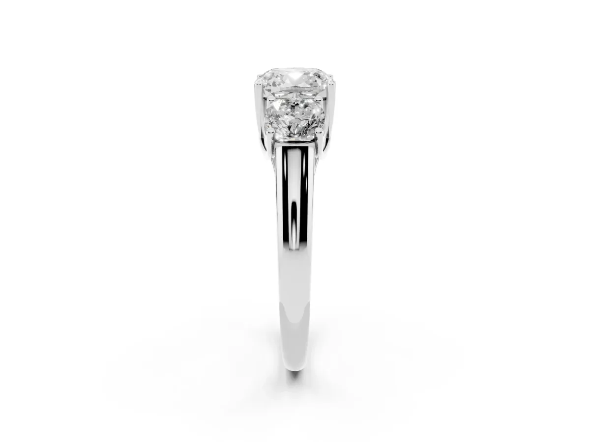 Three-Stone Cushion Cut Diamond Engagement Ring with Prong Setting Silver