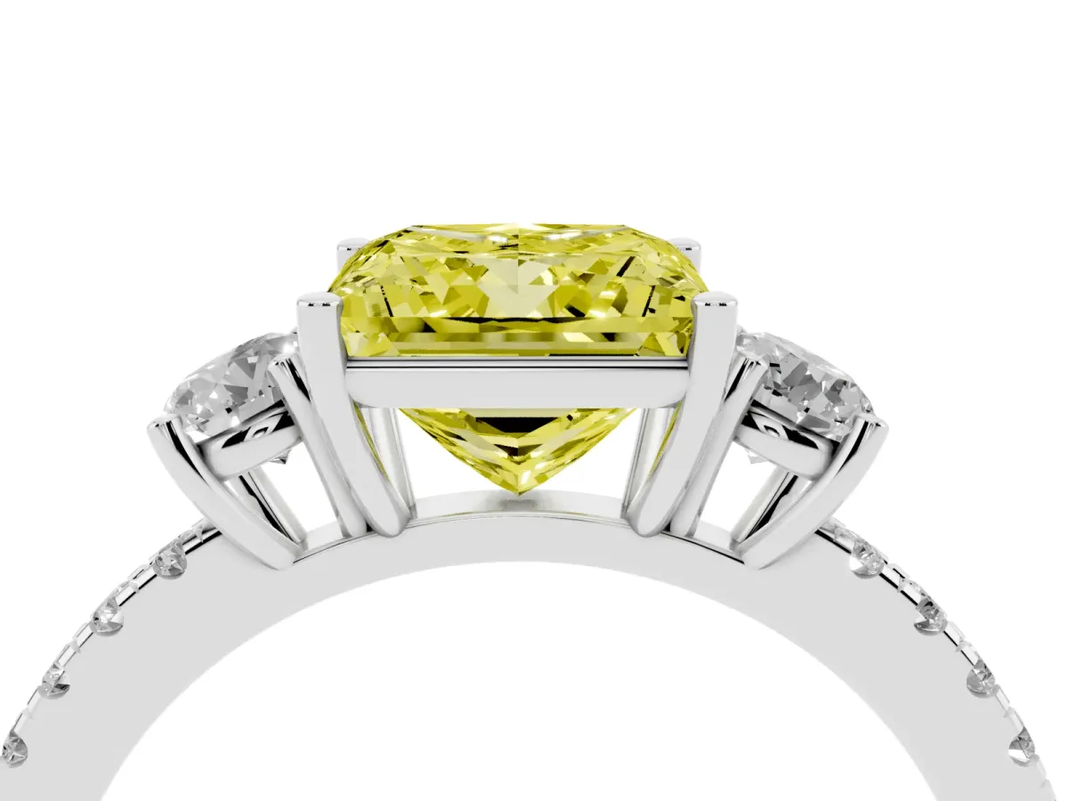 Fancy Yellow Three-Stone Princess Cut Cut Diamond Pavé Band with Prong Setting Silver