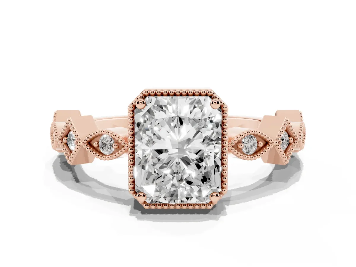 Radiant Cut Milgrain Marquise Diamond Twist Band Ring Rose gold