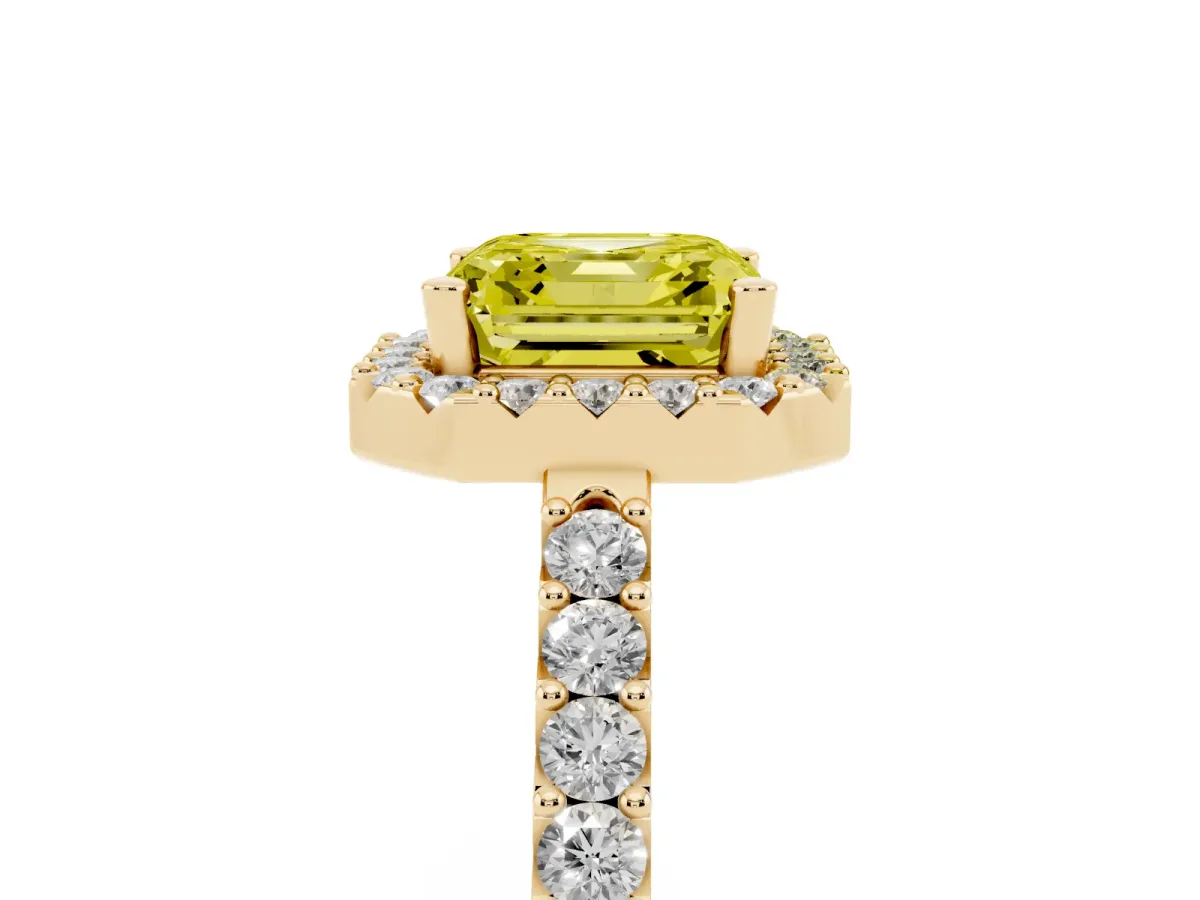 Fancy Yellow Asscher Cut Halo Diamond Pavé Solitaire Ring Yellow gold