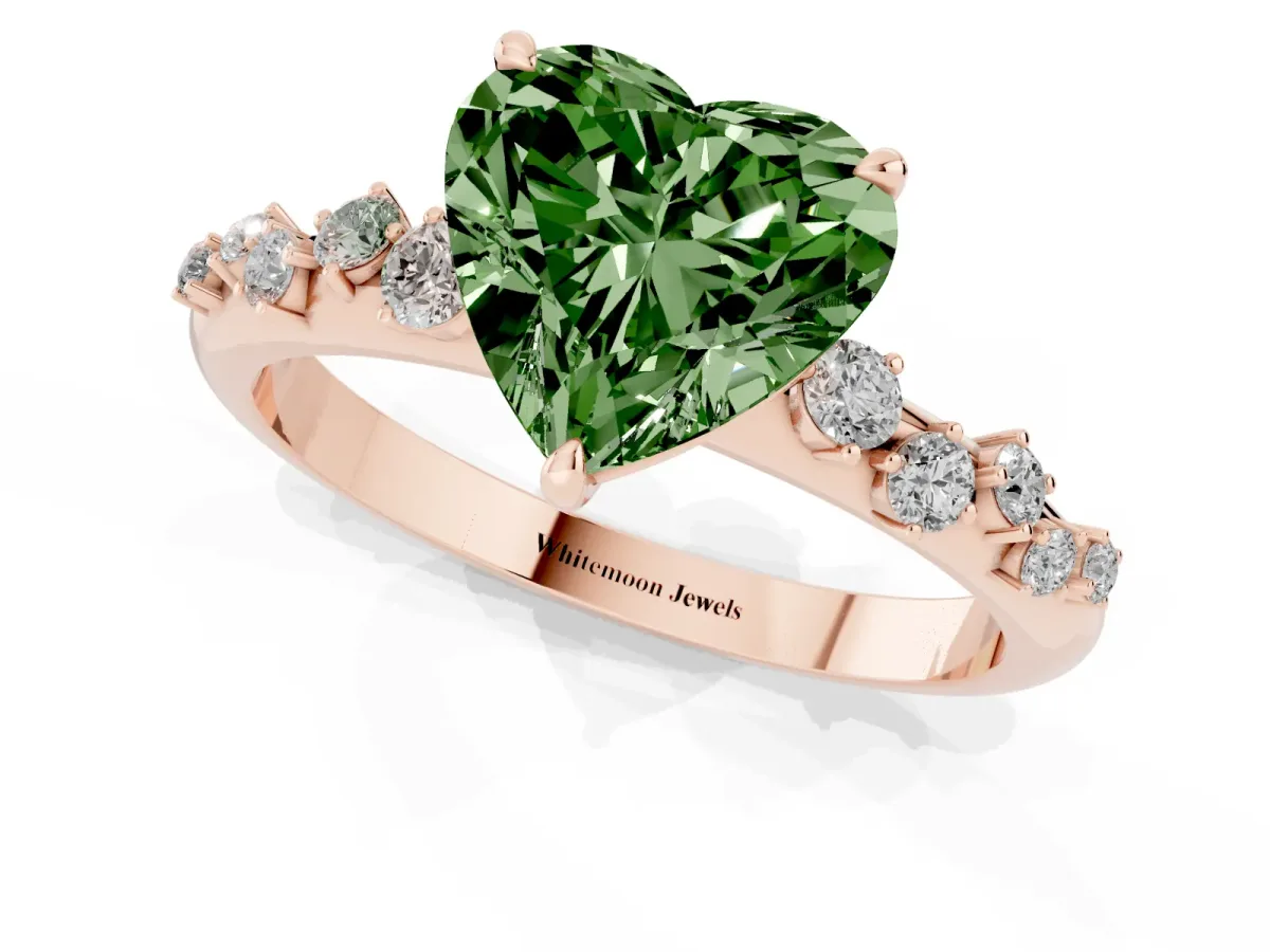 Fancy Green Heart Cut Diamond Cluster Prong-Set Solitaire Ring Rose gold