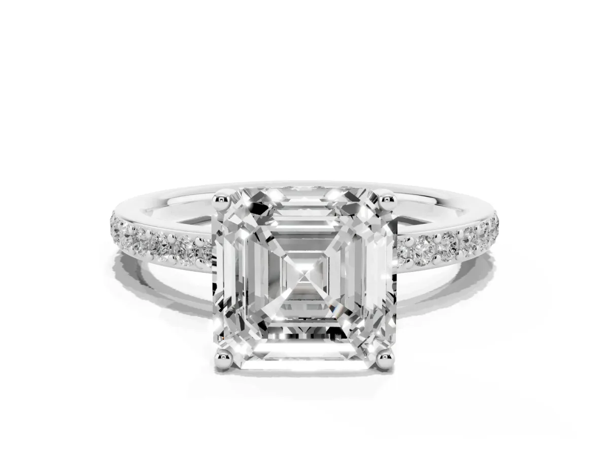 Asscher Cut Cut Diamond Pavé Band Ring with Four-Prong Setting Platinum