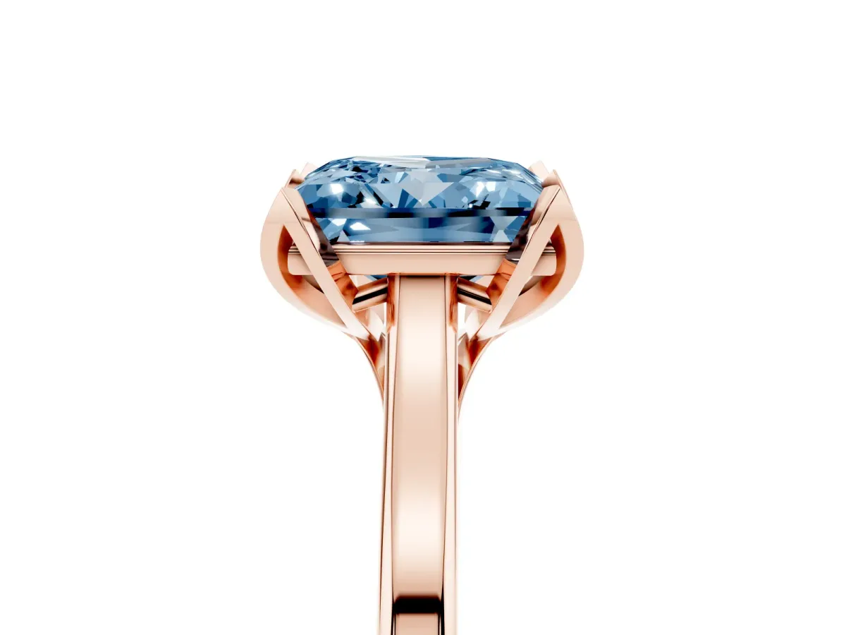 Fancy Blue Princess Cut Diamond Solitaire Ring with Flower Prong Setting and Classic Band Rose gold