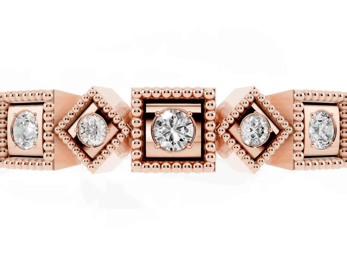 Milgrain Square Diamond Eternity Band with Bezel Setting Rose gold