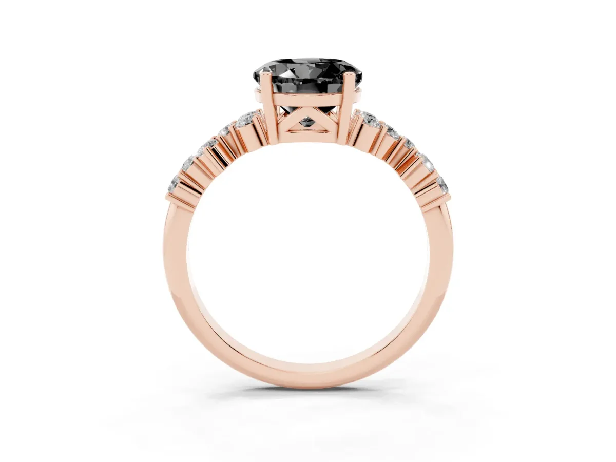 Fancy Black Round Cut Diamond Scattered Round Accent Ring with Prong Setting Rose gold