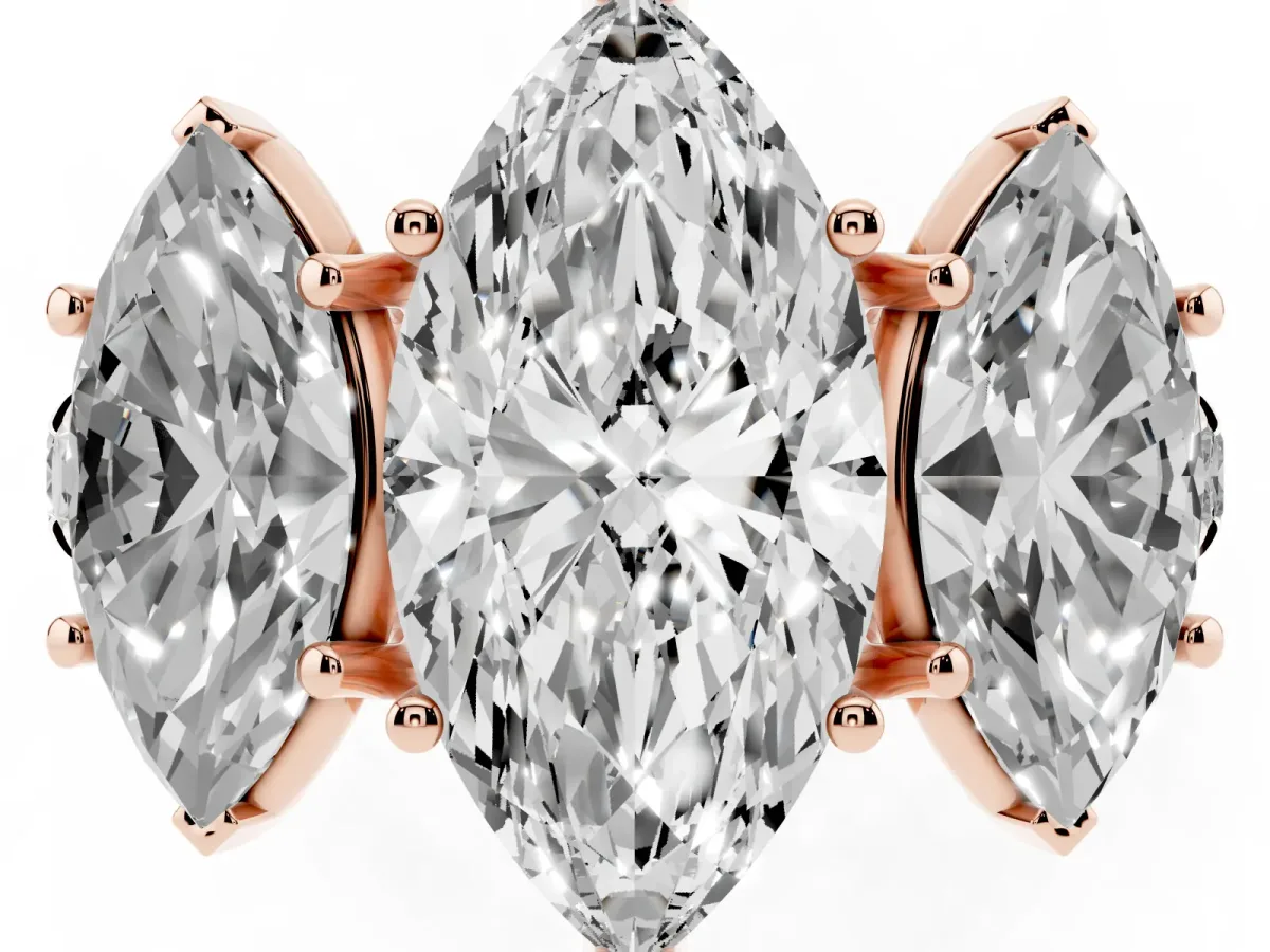 Three-Stone Marquise Cut Diamond Pavé Band with Prong Setting Rose gold