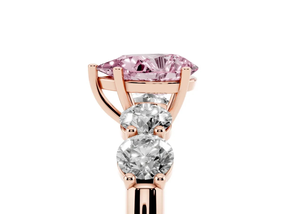 Fancy Pink Pear Cut Cut Five-Stone Prong Set Diamond Ring with Classic Band Rose gold