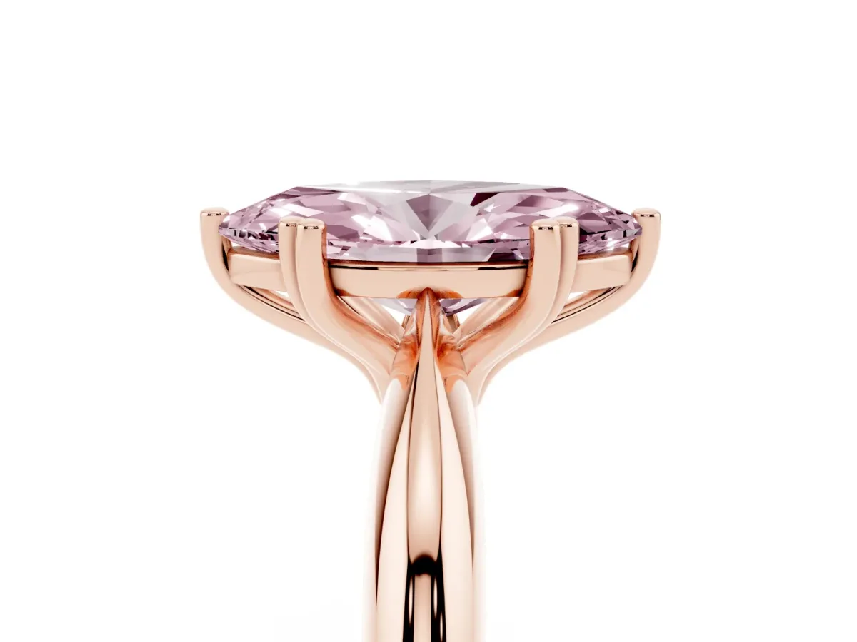 Fancy Pink Marquise Cut Cut Solitaire Engagement Ring with Tapered Band and Four-Prong Setting Rose gold