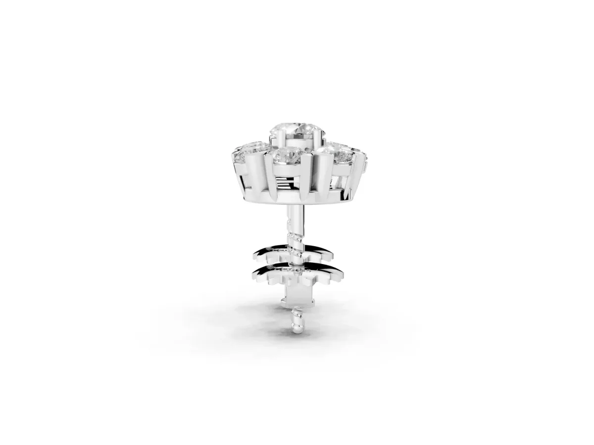 Round Cluster Diamond Stud Earrings with Prong Setting Silver
