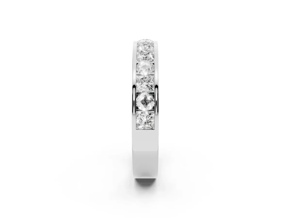Princess Diamond Channel Set Promise Ring with Round Diamond Accents Silver
