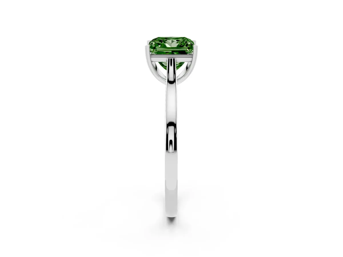 Fancy Green Princess Cut Solitaire Heart Prong Engagement Ring with Tapered Band Platinum