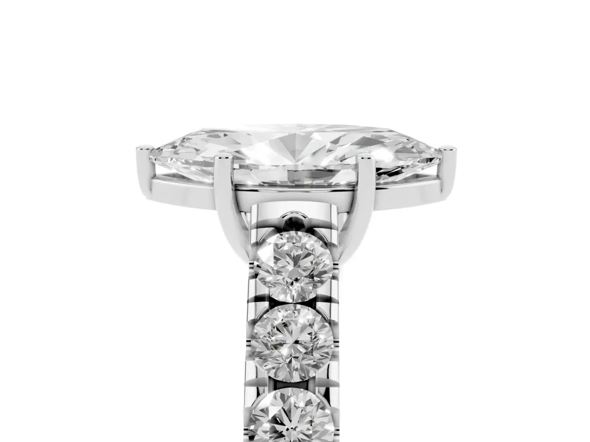 Marquise Cut Cut Diamond Solitaire Ring with Micro Pave Band and Prong Setting Platinum