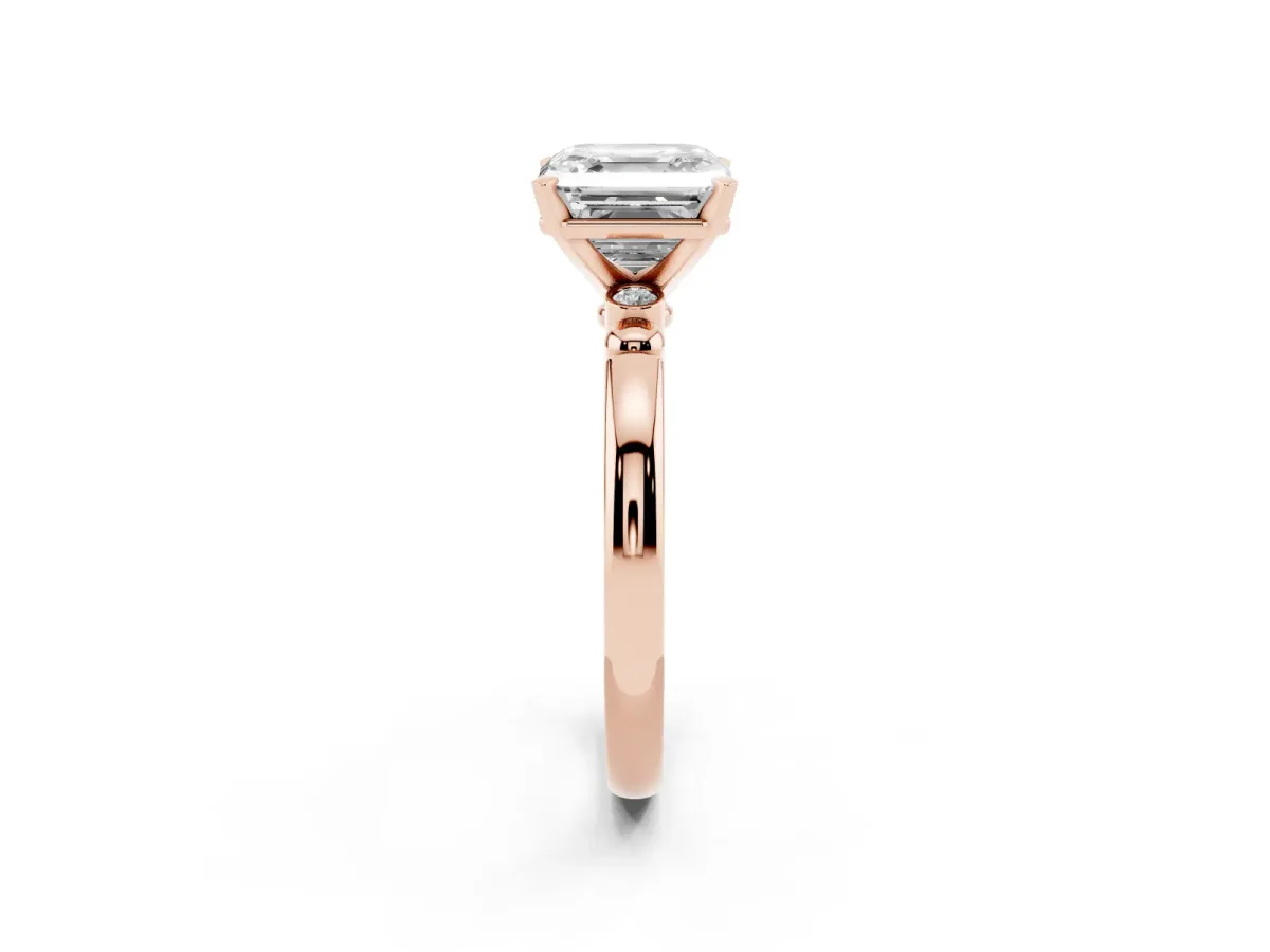 Asscher Cut Solitaire Beaded Band with Four-Prong Setting Rose gold