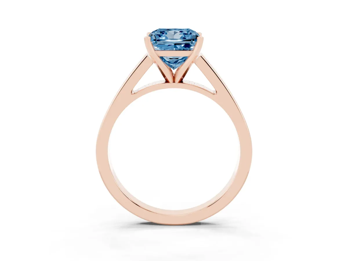 Fancy Blue Princess Cut Solitaire Engagement Ring with Four-Prong Setting and Tapered Band Rose gold