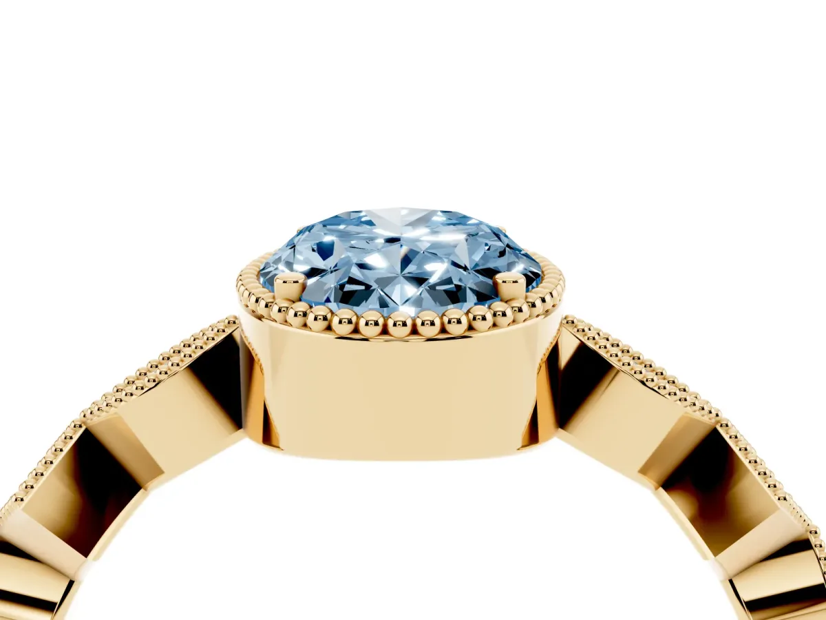 Fancy Blue Oval Cut Milgrain Marquise Diamond Twist Band Ring Yellow gold
