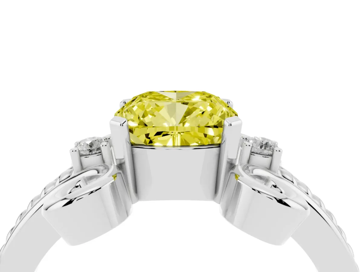 Fancy Yellow Cushion Cut Solitaire Twisted Band Scroll Prong Ring Platinum