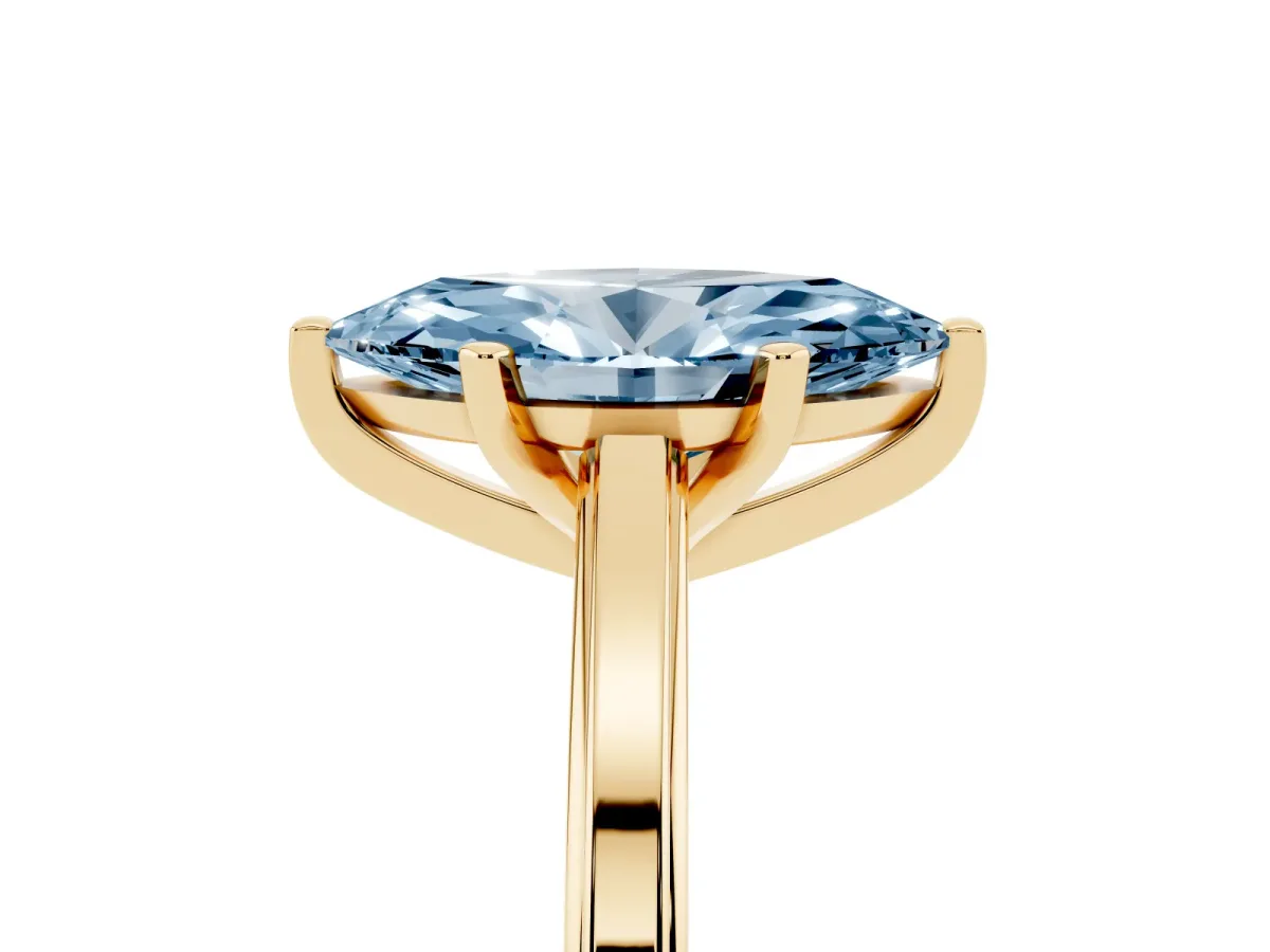 Fancy Blue Marquise Cut Solitaire Diamond Ring with Four-Prong Setting and Classic Band Yellow gold