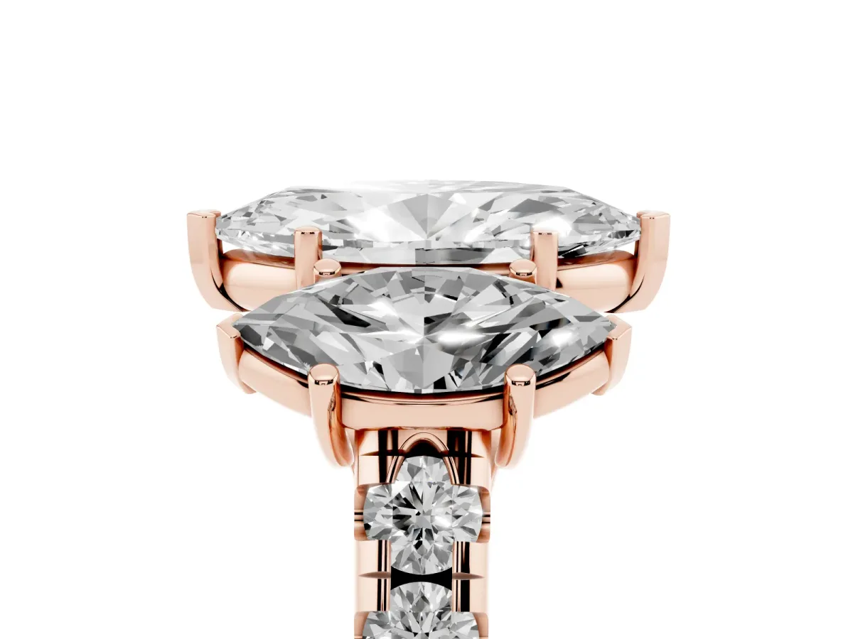 Three-Stone Marquise Cut Diamond Pavé Band with Prong Setting Rose gold