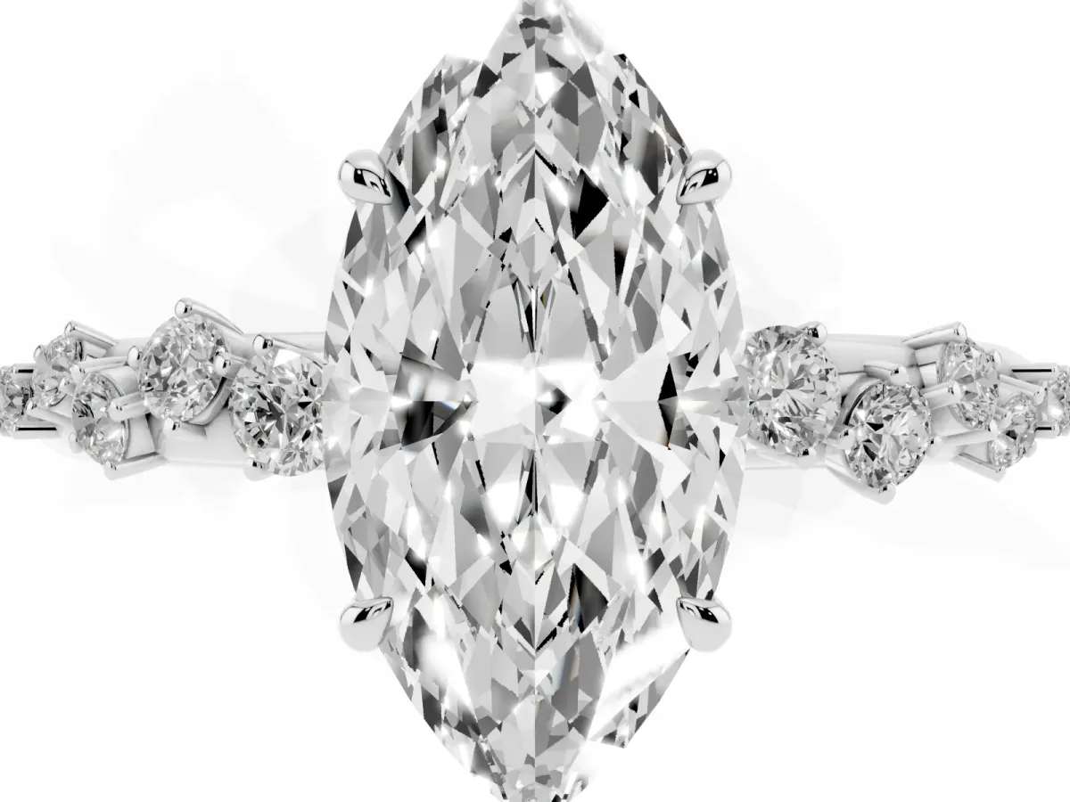 Marquise Cut Diamond Cluster Prong-Set Solitaire Ring Silver