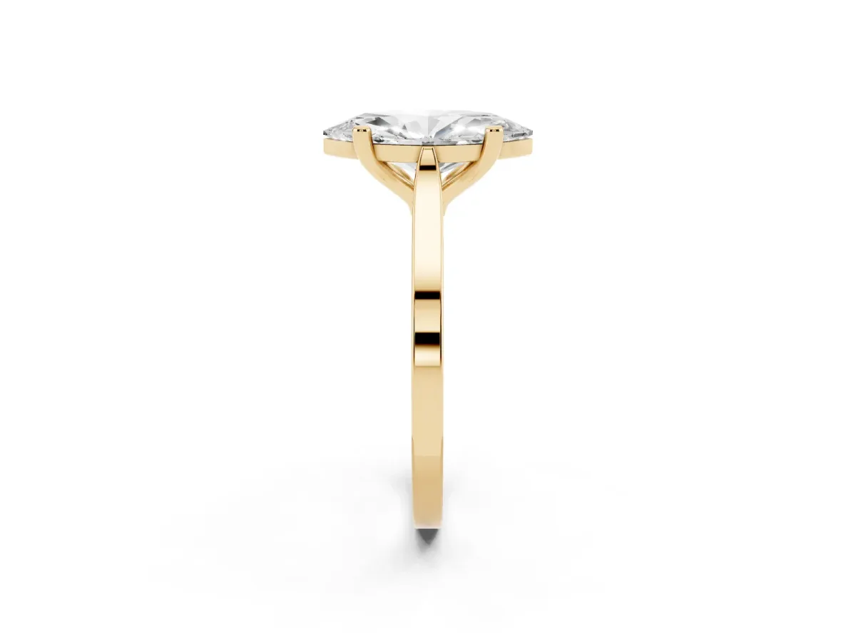 Marquise Cut Solitaire Diamond Ring with Four-Prong Setting and Tapered Band Yellow gold