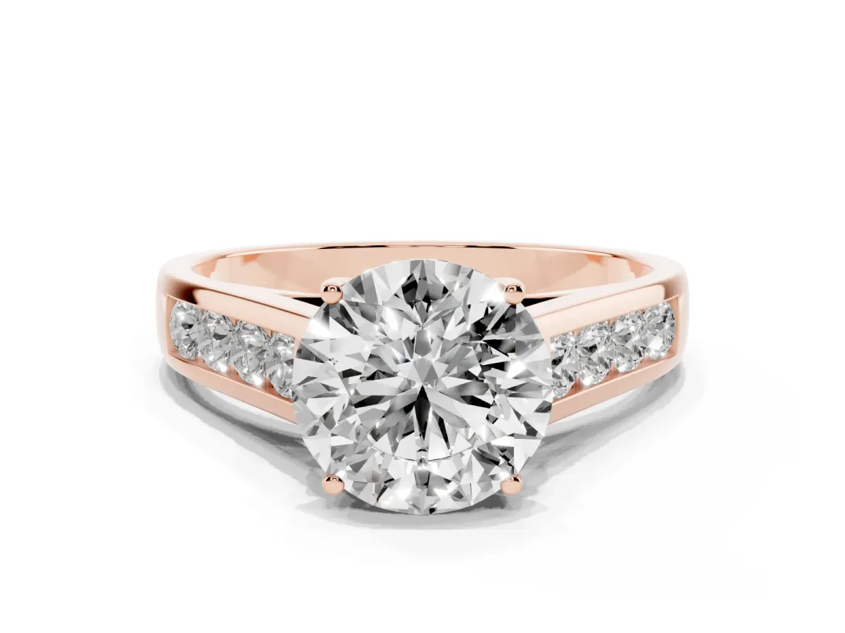 Round Cut Solitaire Channel-Set Diamond Engagement Ring with Four-Prong Setting Rose gold